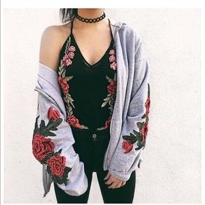 SEEK the label rose embroidered body suit NWOT